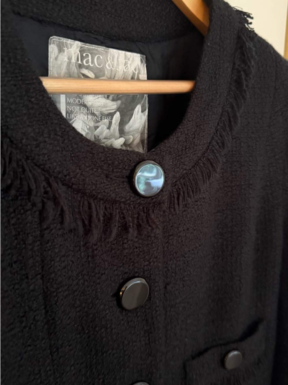 mac & jac Black Fringe-Trim Button Jacket - Picture 8 of 9